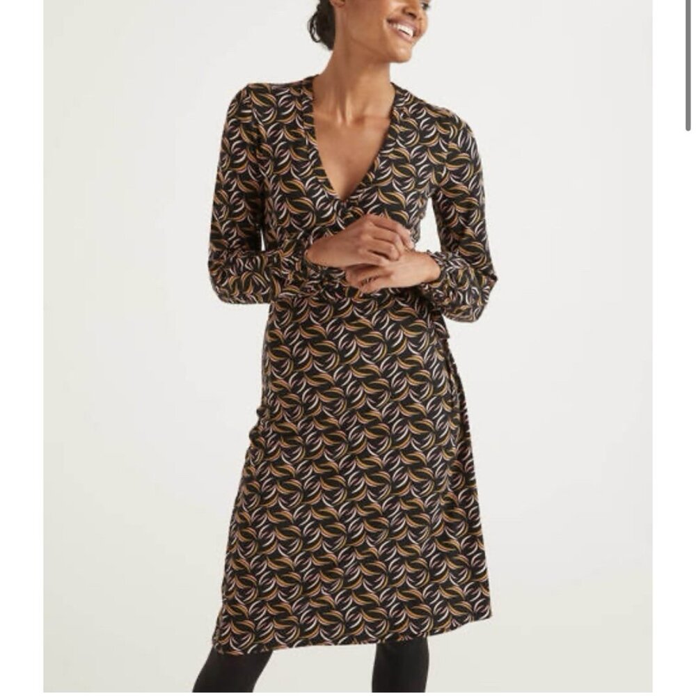 BODEN Elodie Jersey Wrap Dress Black Floret Spray Size US 2R